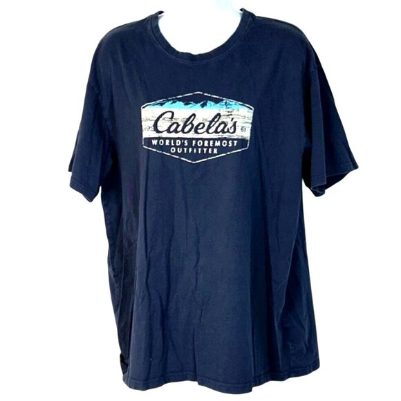 Cabela's Navy Blue Short Sleeve Crewneck Lockup Graphic Logo Tee Men's Size XL - Picture 1 of 5